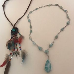 2 necklaces blue stone and federal cute necklace
